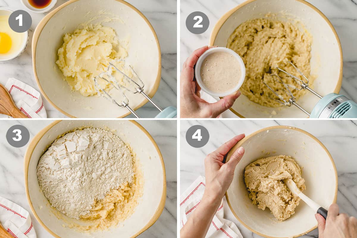 Four photos showing how to mix the ingredients.
