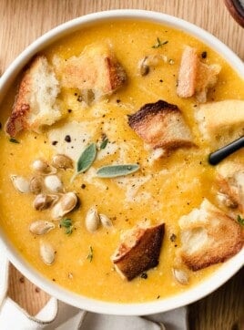 A bowl of roasted butternut squash soup.
