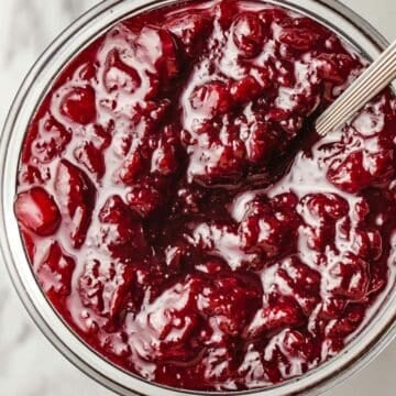 Cherry jam in a jar.