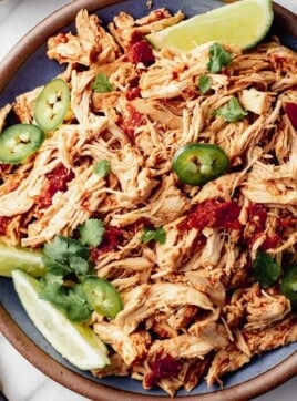 Instant Pot Mexican Shredded Chicken on a serving platter.