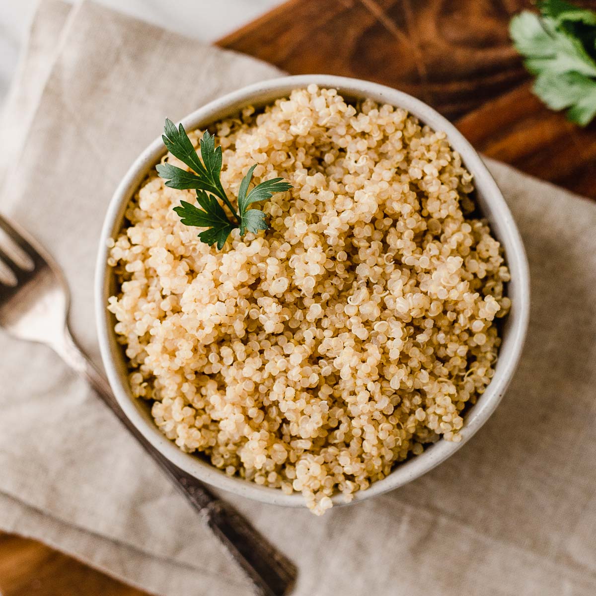 Instant Pot Quinoa in a bowl on a counter.