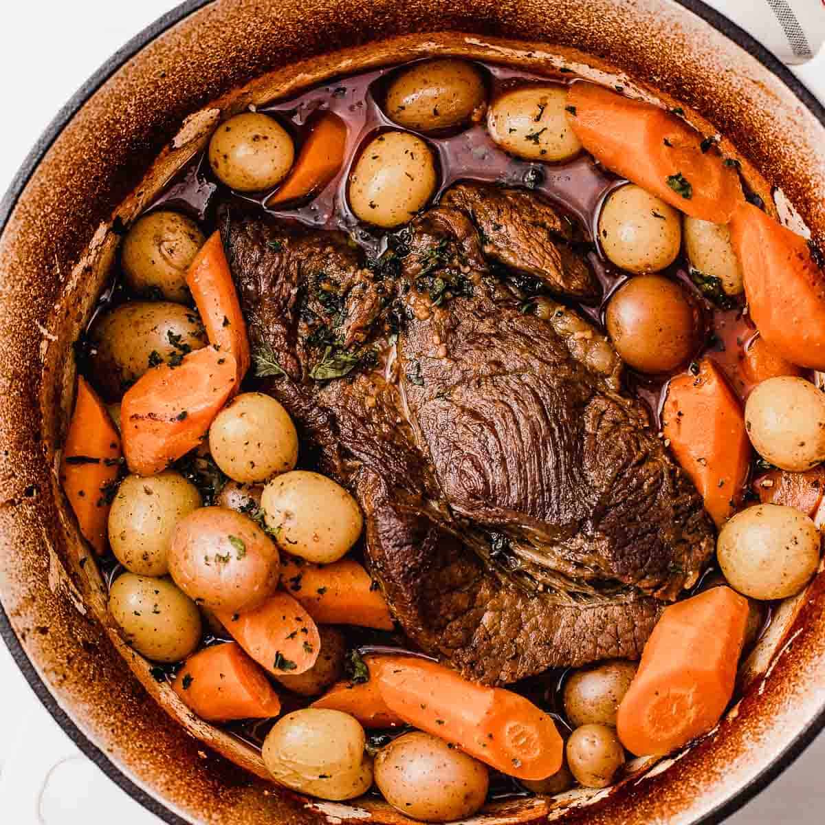 Classic pot roast in a dutch oven.