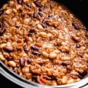 Calico beans in a slow cooker.