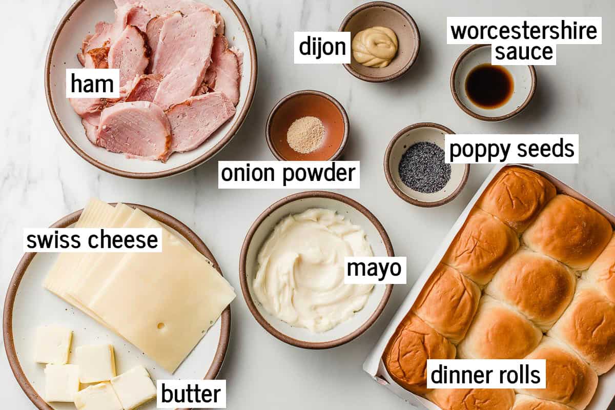 Ham and cheese slider ingredients on a table.