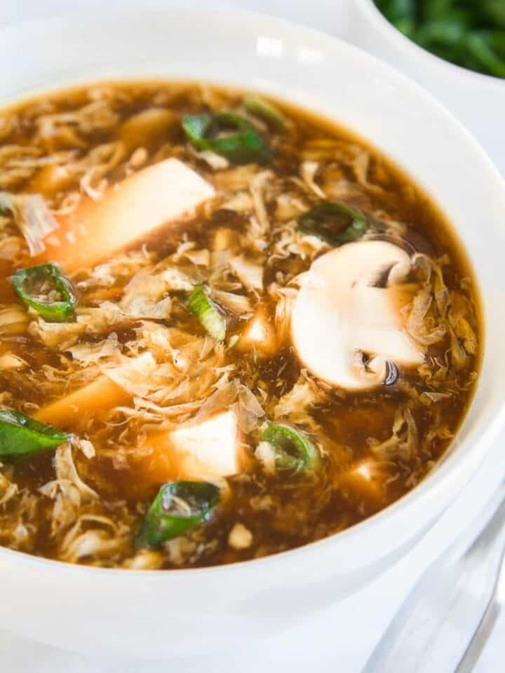 Hot and sour soup in a bowl.