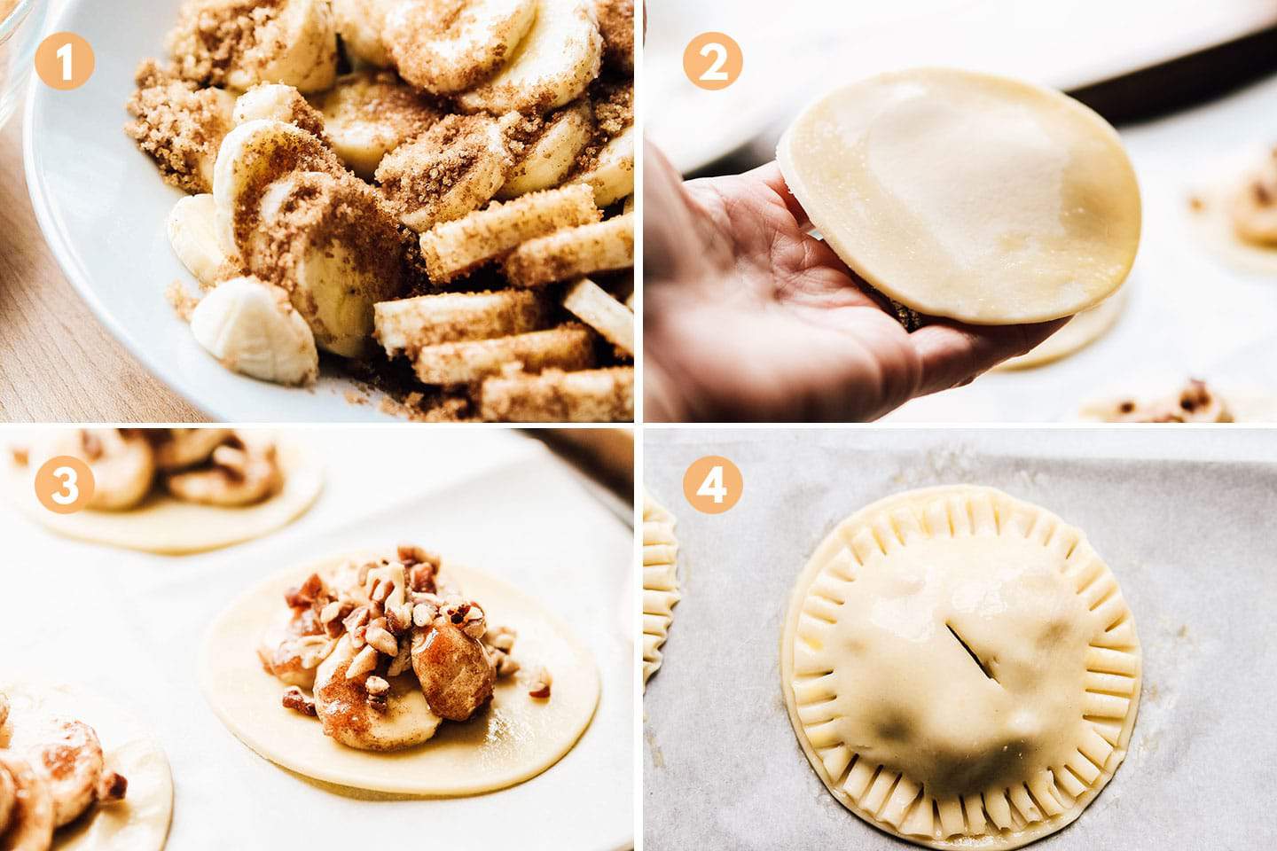 Photos showing how to make hand pies.
