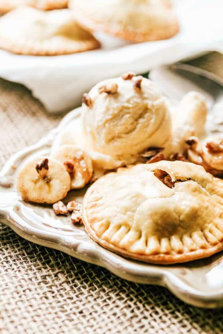 Bananas foster hand pies with ice cream.