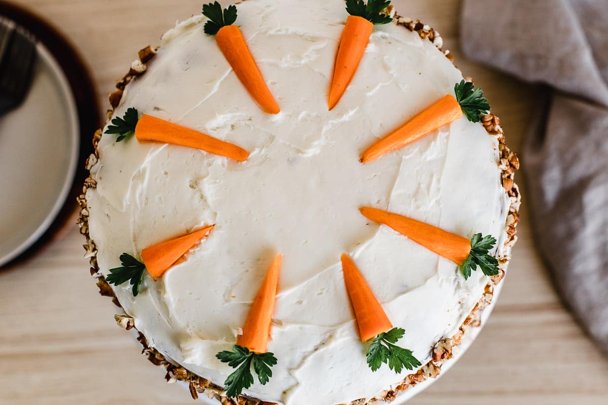 The top of a carrot cake.