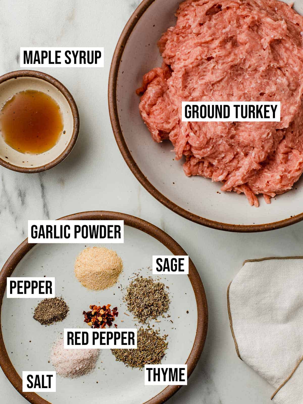 Maple turkey sausage ingredients on a table.