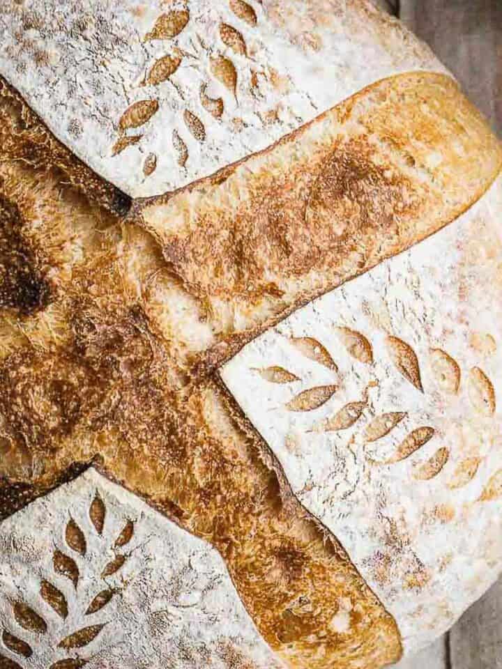 A closeup photo of sourdough bread.