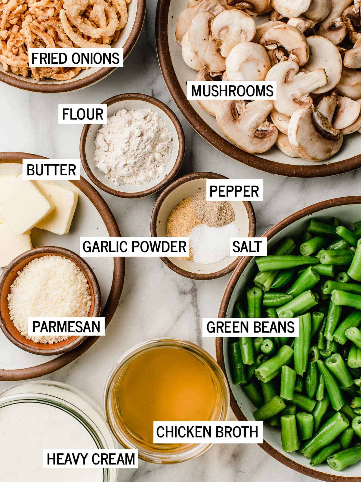 Green casserole ingredients on a table.