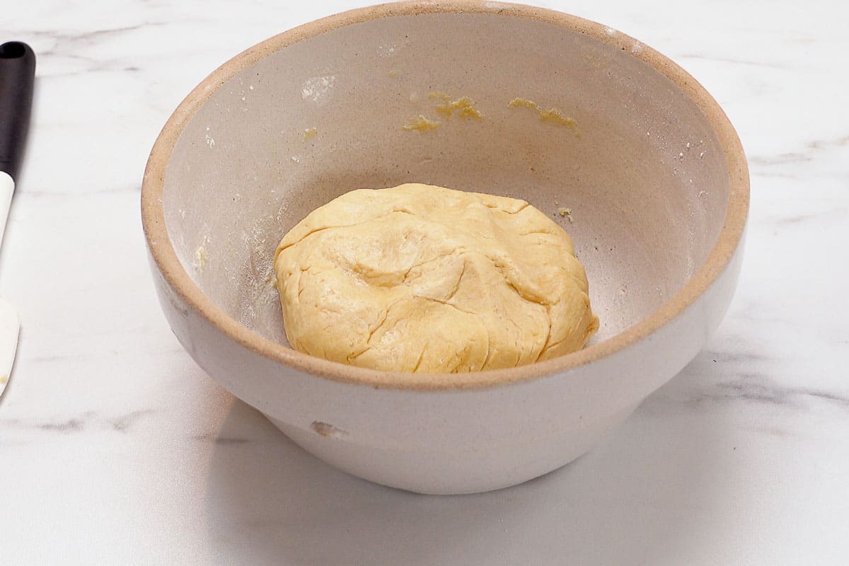 Sourdough butter crackers dough in bowl.