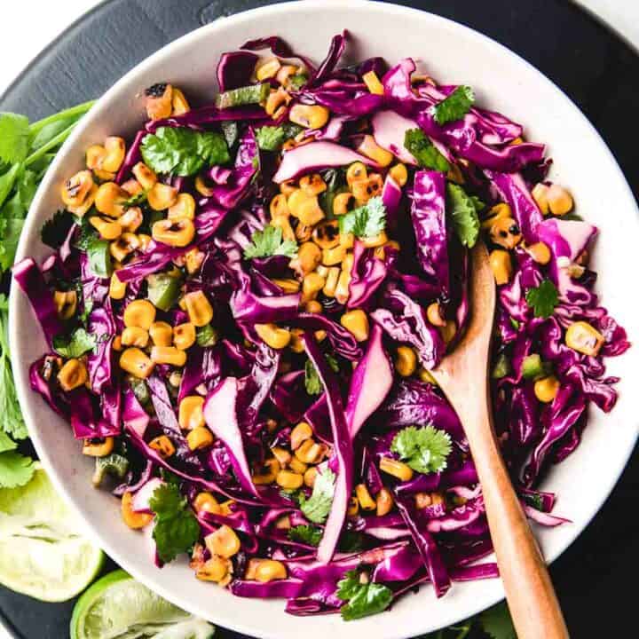 Corn and Red Cabbage Slaw in a bowl.