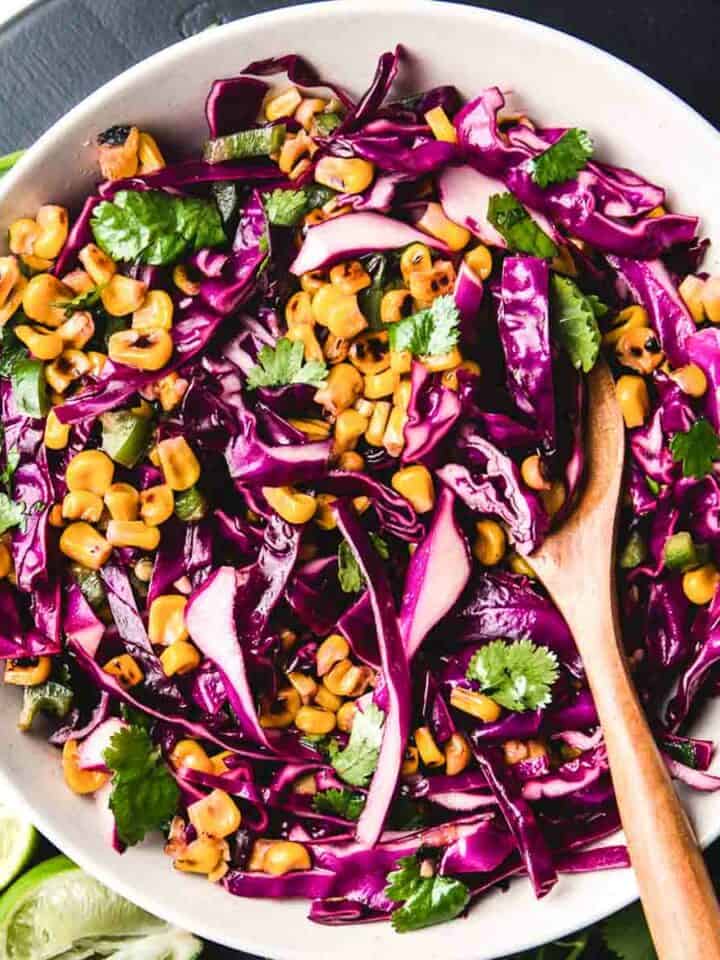Corn and Red Cabbage Slaw in a bowl.