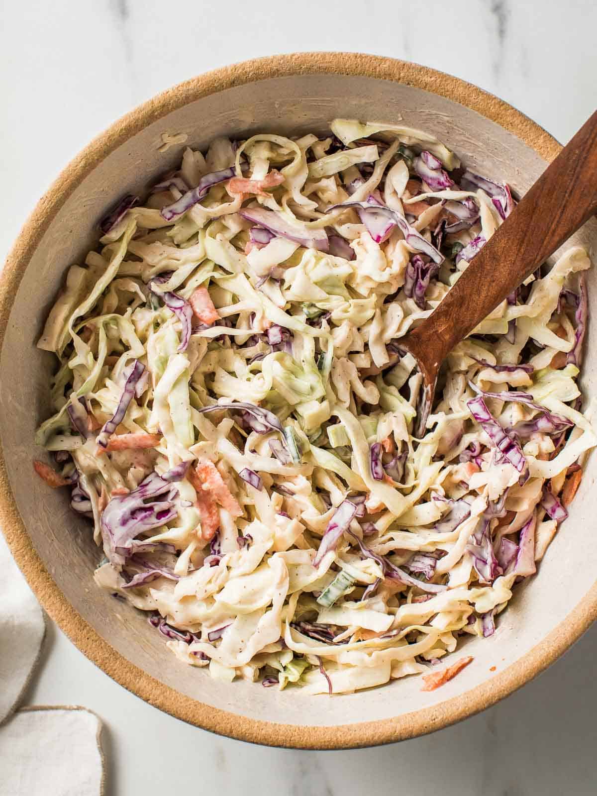 Creamy coleslaw in a bowl.