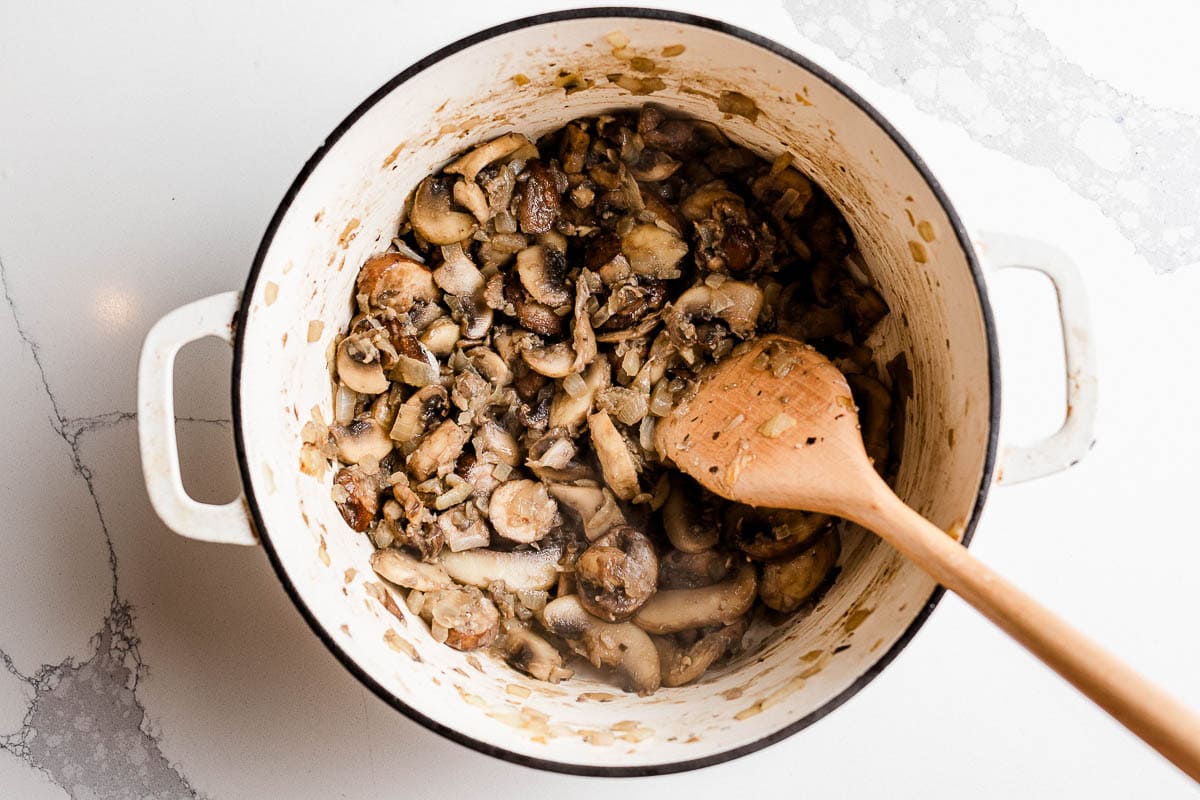 Mushrooms sauteed with the garlic and onions.