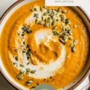 A bowl of pumpkin soup.