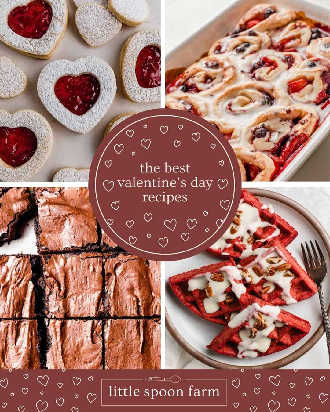Four photos that show things you can make with sourdough starter for Valentines Day.