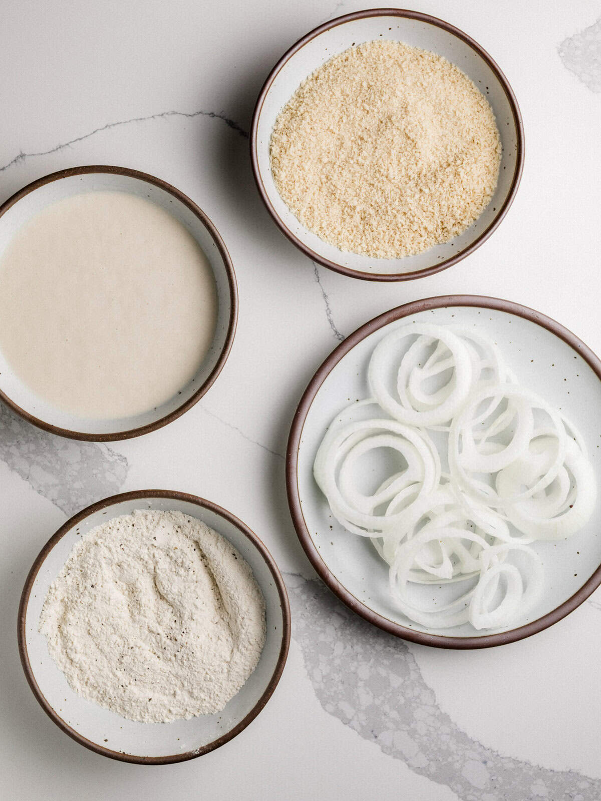 Sourdough onion ring ingredients on a table.