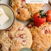 Strawberry sourdough biscuits on a plate.