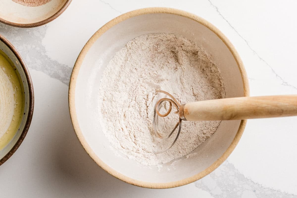 Sourdough cinnamon sugar crackers dry ingredients in a bowl,