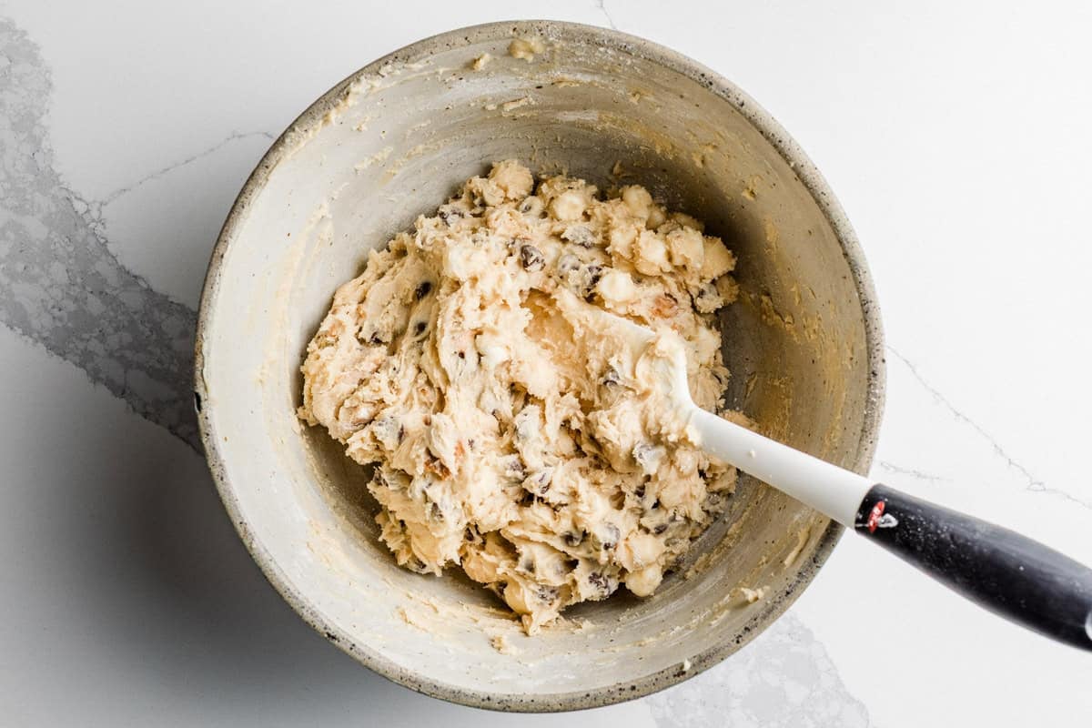 Sourdough smores cookie batter in a bowl.